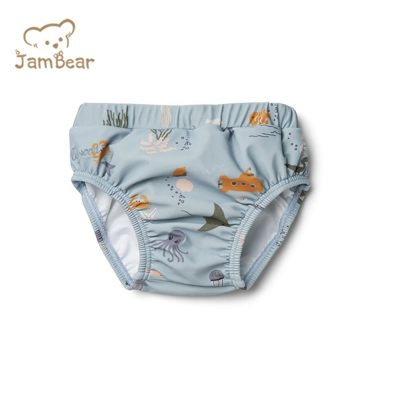 Jambear/купальные штаны для маленьких мальчиков; Синие детские плавки с пандой и волнами; Детский купальник; Водонепроницаемый и герметичный