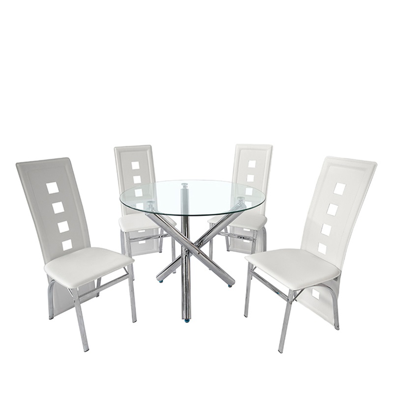 Home furniture modern tempered transparent round glass dining table