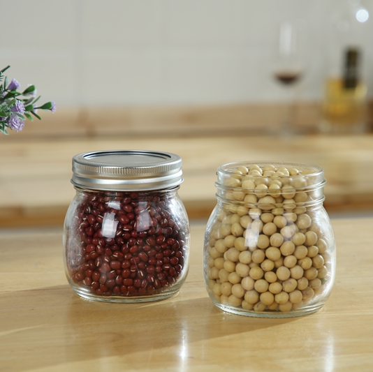 wholesale 350 ml airtight food container clear glass mason jar clear glass storage jar with screw stainless lids