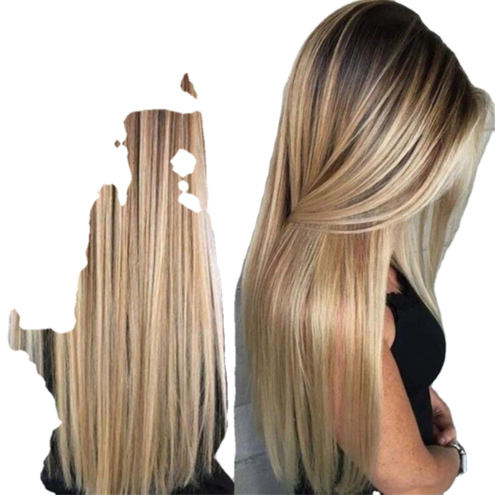 Middle section long straight hair European and American wig dyeing gradient new hair cover fashion women's wig wholesale