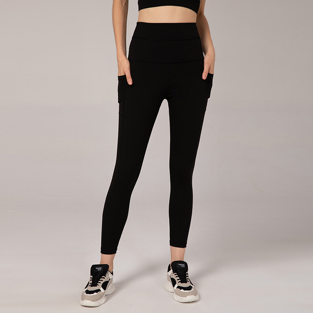 Nylon double side sanding nude yoga pants women's solid high waist elastic tight hip lifting exercise fitness pants