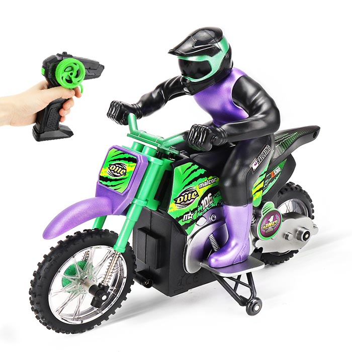 Kids Toys 2.4ghz 1/18 4ch Simulation Remote Control Motorcycle Drifting Stunt Rc Motorcycle Dirt Bike Toy With Riding Figure