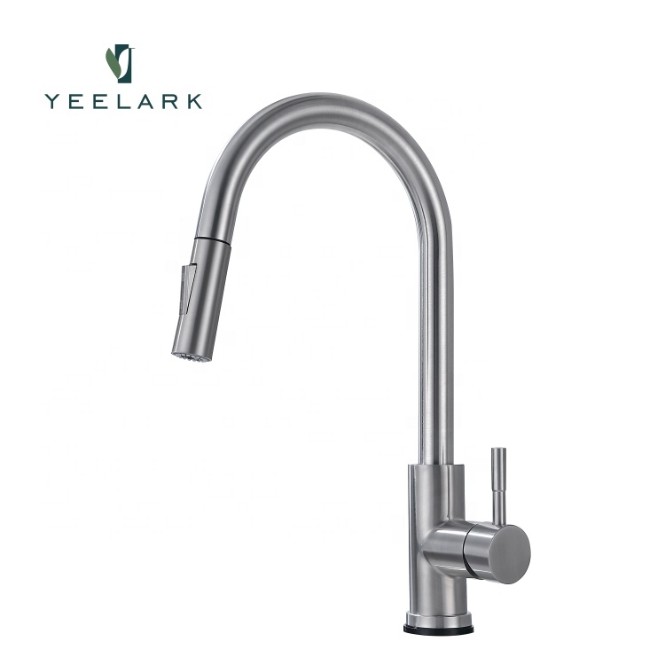New Design Touchless Brushed Nickel 304 Stainless Steel Hot Cold Water Sensor Pull Down Sprayer Kitchen Sink Faucet