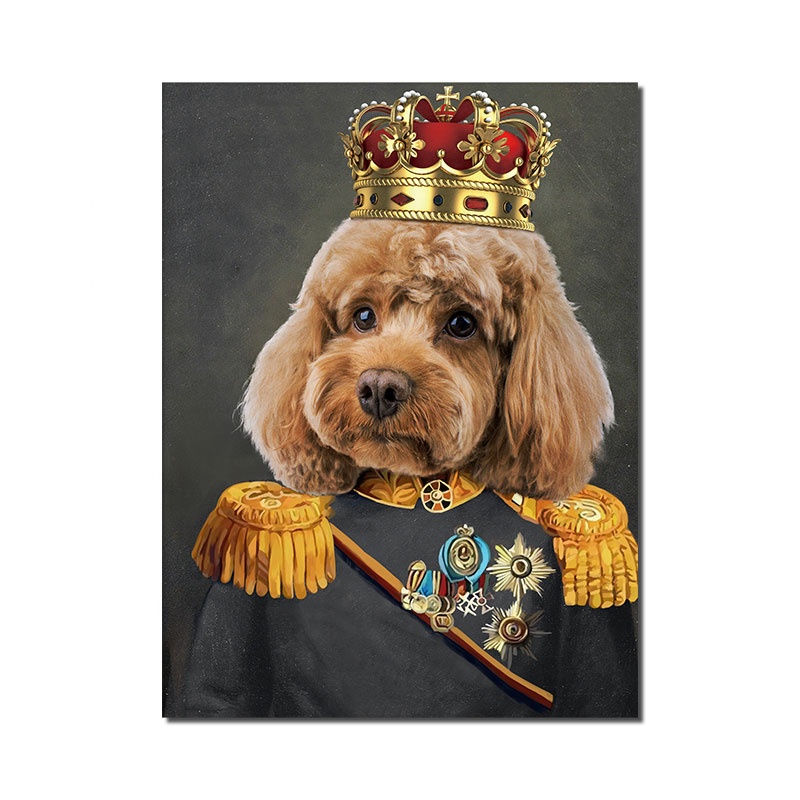 Modern abstract art painting teddy dog wearing a crown unframed canvas print wall art poster decoration for living room