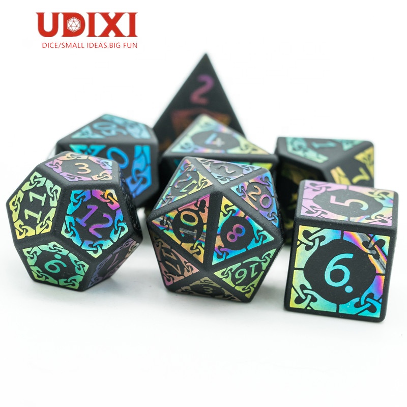 Udixi Obsidian Stone Dice with Rainbow font Board Game Gemstone Dice for DND