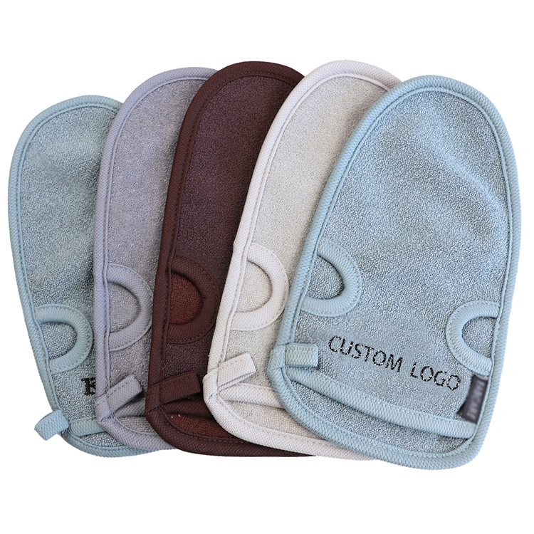 Hot sale bamboo bath brush sponges exfoliating glove of body scrub gloves and magice peeling glove