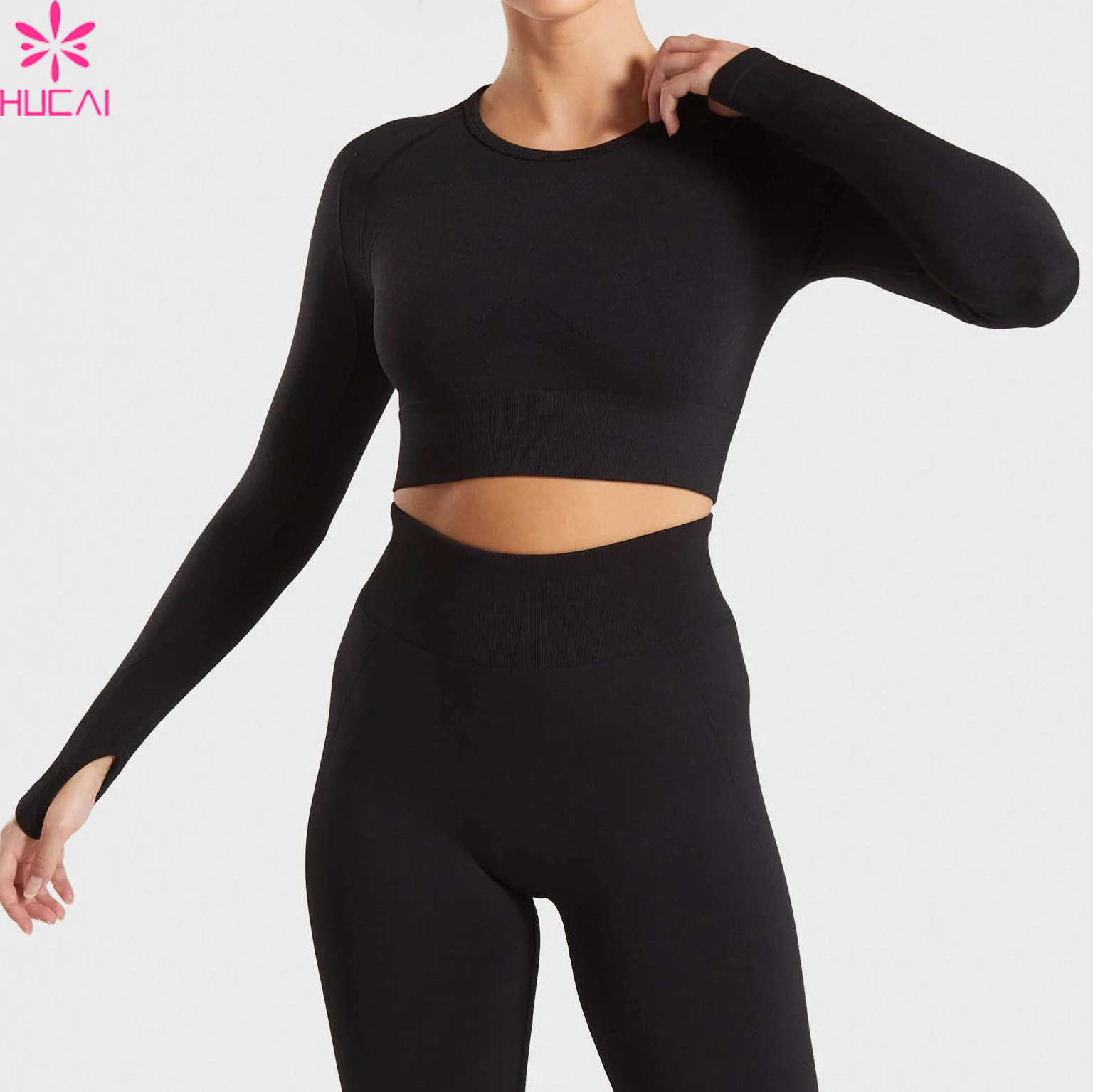 OEM Gym Wear Fitness Suit Long Sleeve Crop Top Women Workout Shirts For Women Sports Tops Gym Women long sleeve yoga set
