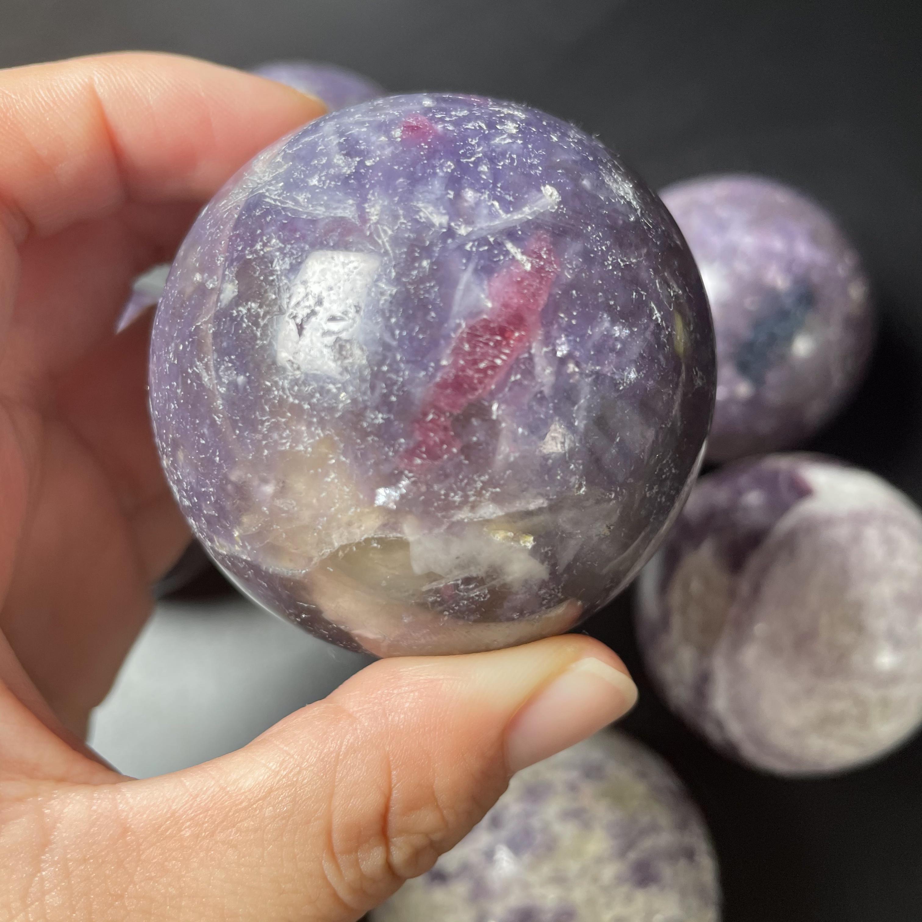 Natural lepidolite gemstone sphere pegmatite crystals healing sphere stones red tourmaline quartz ball folk crafts for souvenirs