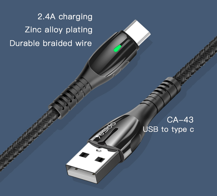 Кабель для передачи данных Yesido с нейлоновой оплеткой, оптовая продажа, Usb-кабель для зарядки Iphone