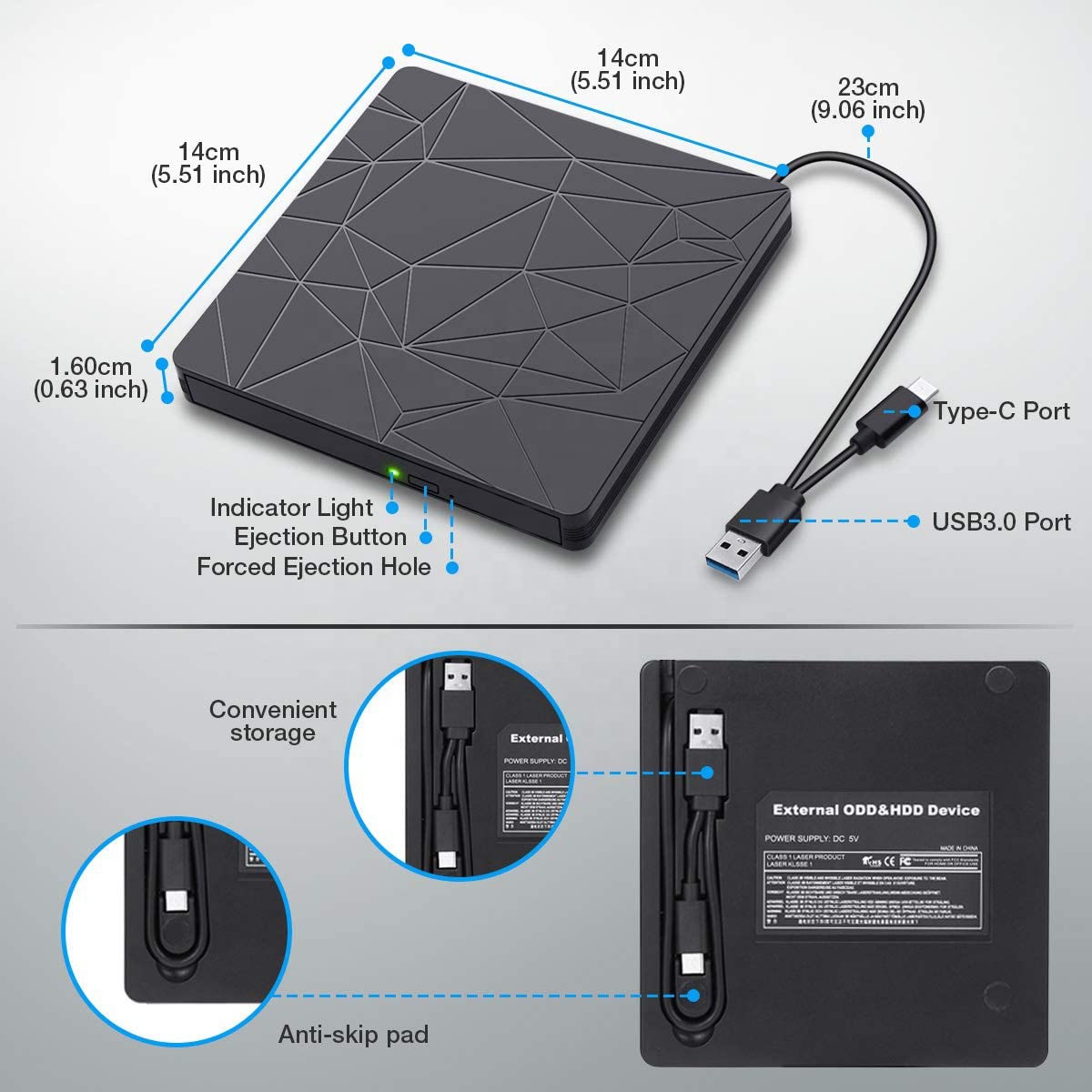 Внешний портативный USB 3,0 Type-C CD/DVD RW горелки диск для ноутбука, настольного компьютера, ПК, игровой компьютер-высокая скорость передачи данных