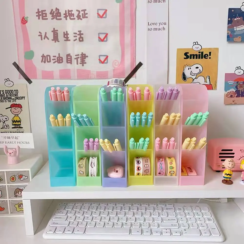 Creative stationery cute candy color clear plastic pen holder desk organizer