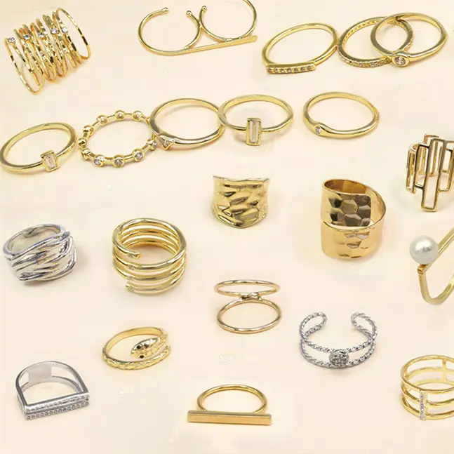 Wholesale Rings Gold 18K Custom Stainless Steel Fashion Rings Gold plated Wedding Rings Jewelry