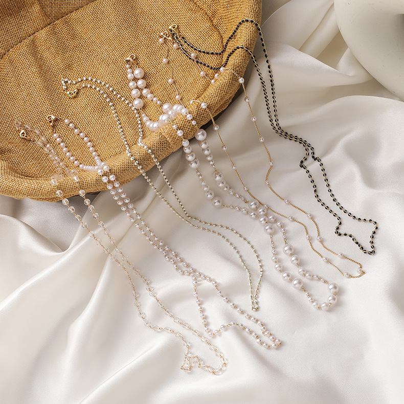 Fashion hanging neck glasses chain anti-lost lanyard chain retro pearl crystal beaded necklace temperament chain