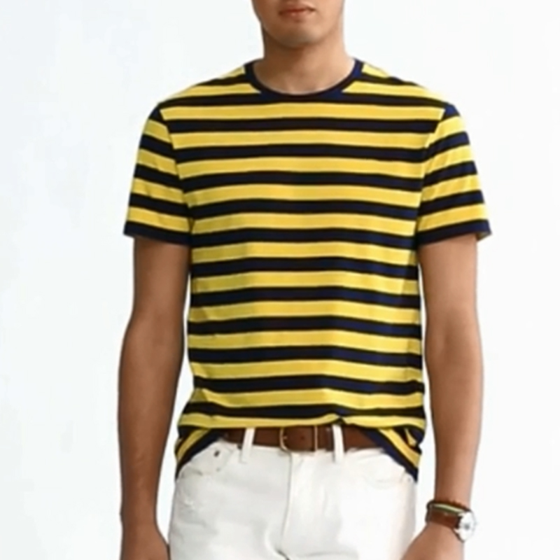 2022 Factory Wholesale OEM Custom Yellow Horizontal Stripes 250 GSM Soft 100% Organic Cotton Men's T Shirts