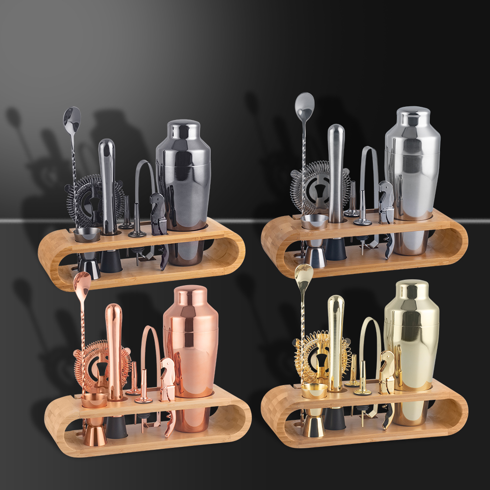 Chunda Wholesale High Quality Customized Whiskey Barware Set Bar Tools 600ml Stainless Steel Cocktail Shaker Set with Stand