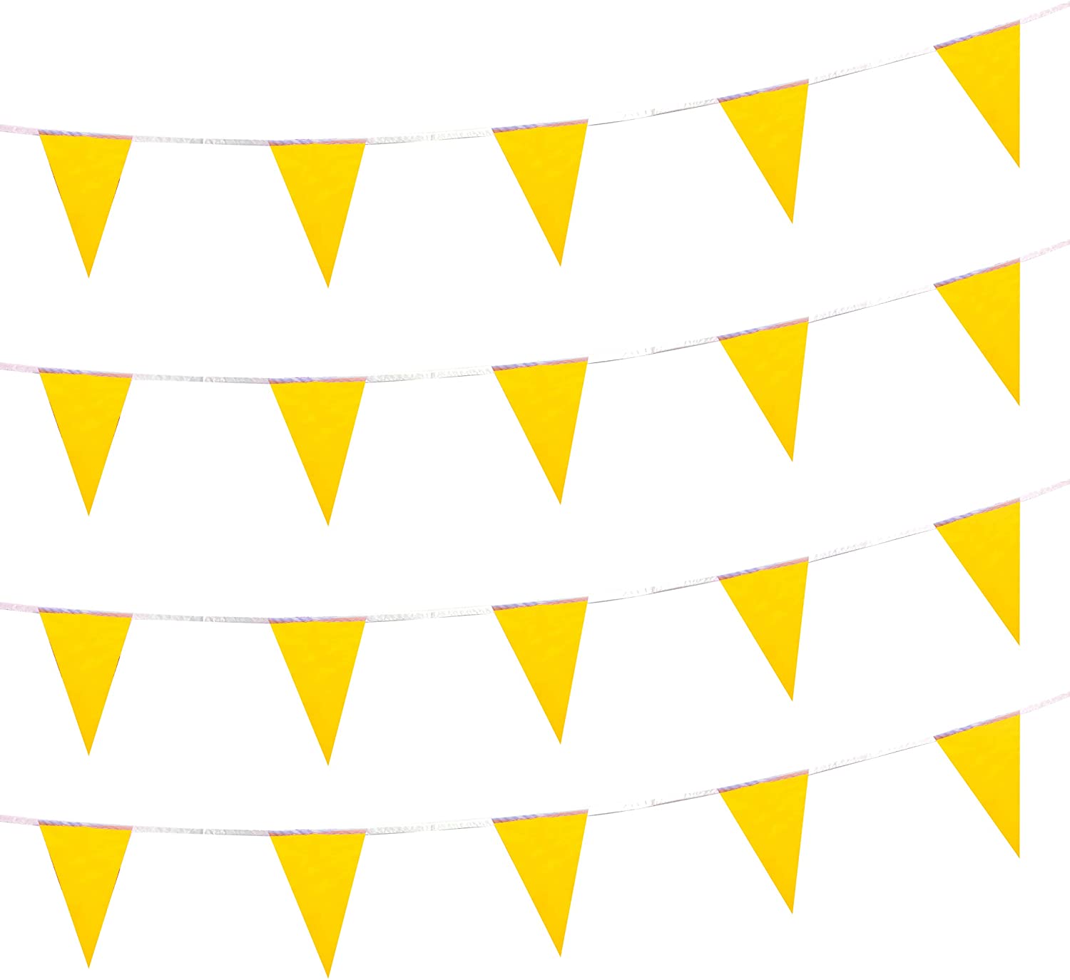 Solid Yellow Pennant Banner Flags String Triangle Flags Decorations for Grand Opening,Birthday Party,Festival Celebration