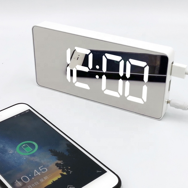 Цифровой светодиодный Будильник с функцией зеркала, зарядка через USB-порт, питание от аккумулятора, Повтор сигнала, дисплей температуры, регулируемая яркость