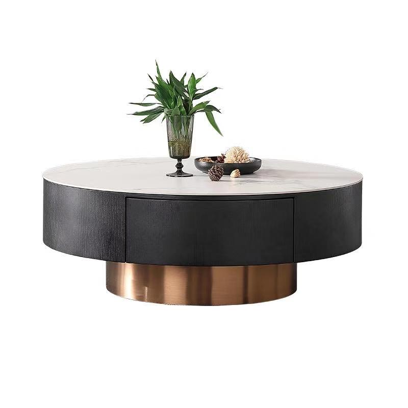 Modern Round Marble Top Coffee Table with Drawer Storage Function Center Table