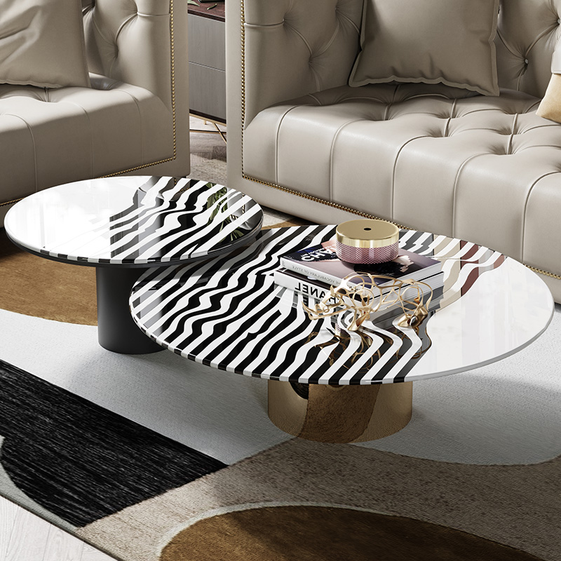 Luxury Home Coffee Shop Furniture Zebra Stripes Steel Coffee Table Designs Multifunction