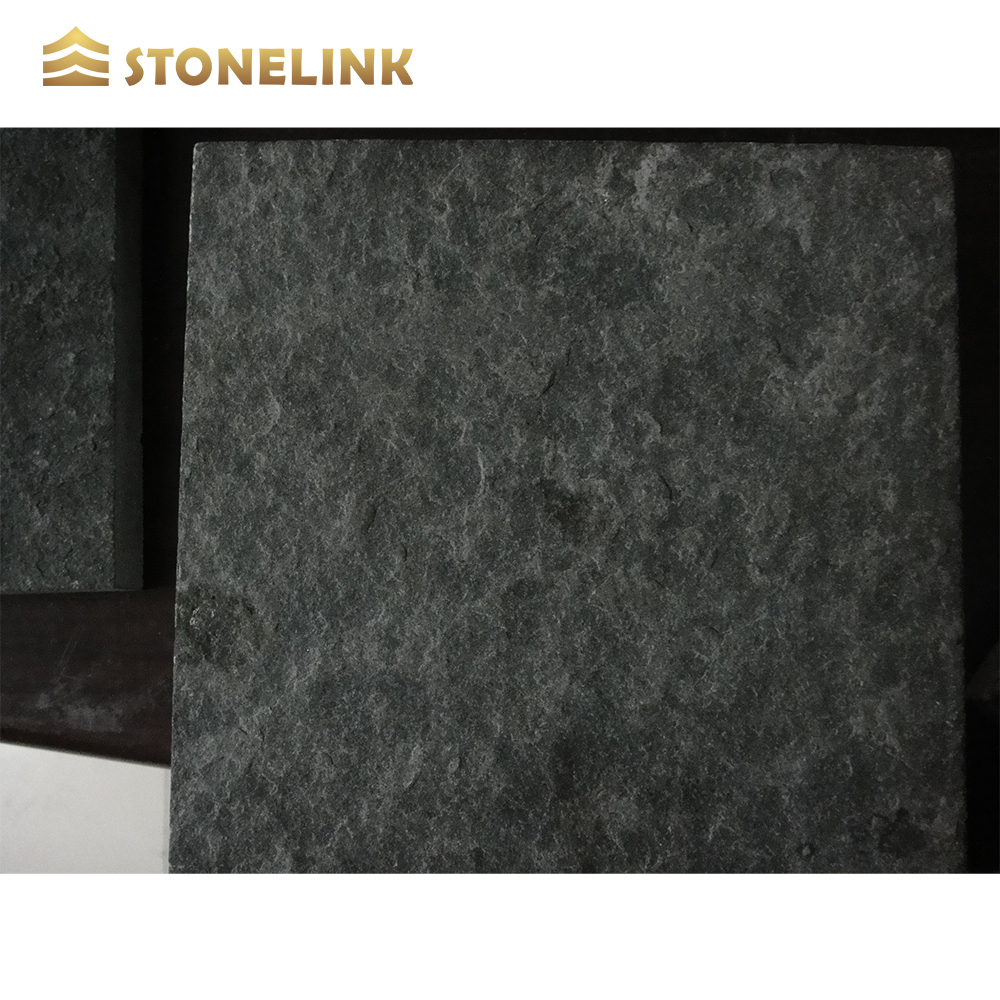 Cheap Basalt Stone Chinese Hainan Black Granite Flamed Tiles Durable Quality for Paving Garden Paving and Hotel