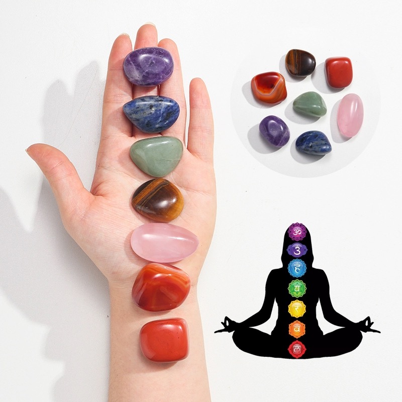 Wholesale Chakra Crystal Quartz Amethyst Gem Chakra Block Tumble Stone Set for Healing Crafts Product