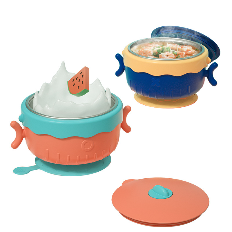 Insulation children's food supplement bowl 316 stainless steel water injection baby tableware insulated baby rice bowl