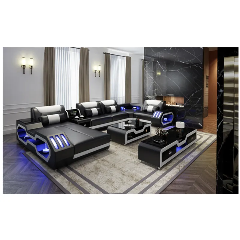 Premium Italian Style Leather Sectional sofa set living room furniture