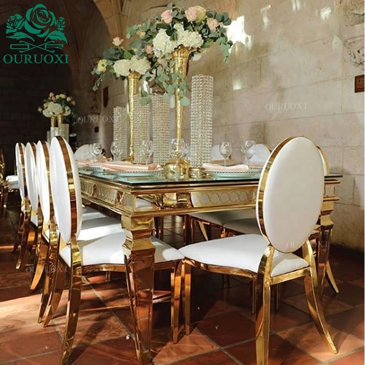Wedding furniture rectangle mirror surface hotel room dining tables