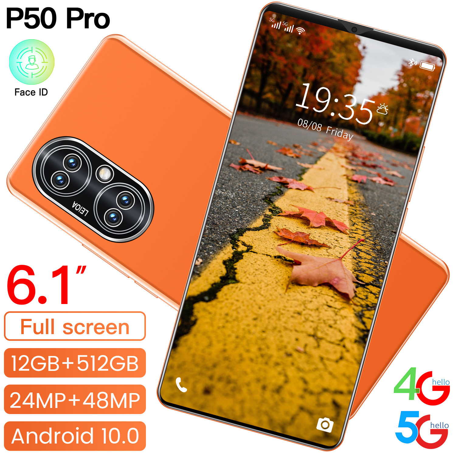 Высокое качество Новые P50 pro 12 Гб + 512 ГБ мобильные телефоны 5000 мА/ч, отпечаток пальца, NFC 10, четыре ядра, мобильный телефон 6,1 дюймов полный экран смарт-чехол для телефона