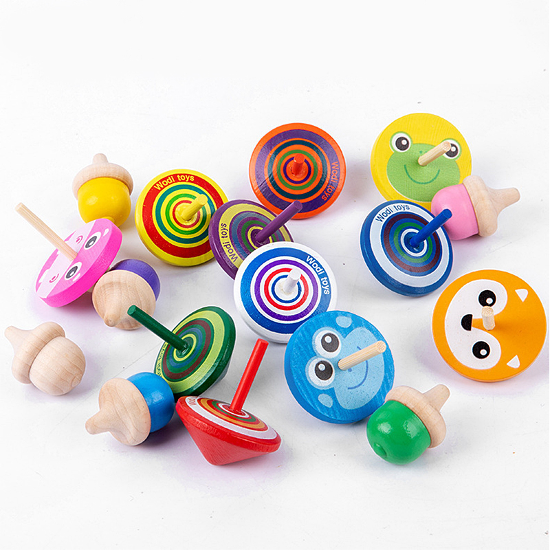 Children's wooden 17 small tops set wooden ever-changing fingertip top decompression puzzle desktop wooden toys