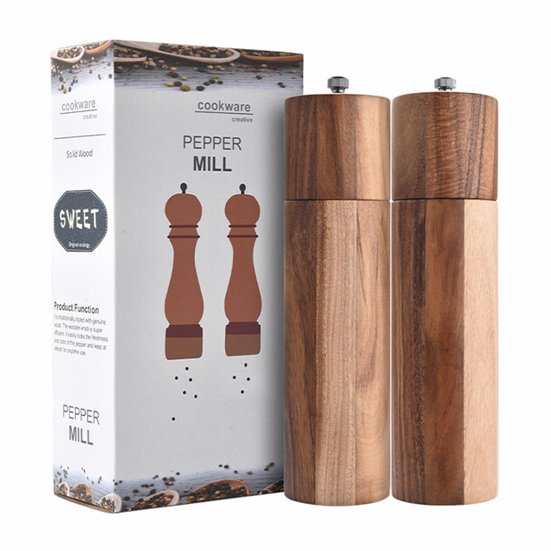 Luxury Kitchen Gadgets Acacia Wooden Mini Manual Spice Salt and Black Pepper Mill Grinder Set for Best Gift