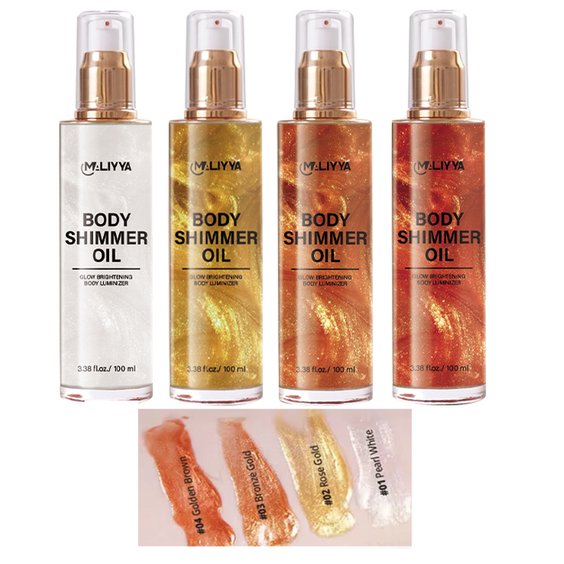 OEM Wholesale Body Glitter Oil Body Spray Bronze Gold Skin Body Gloss Glitter Oil Custom Highlight Cosmetics