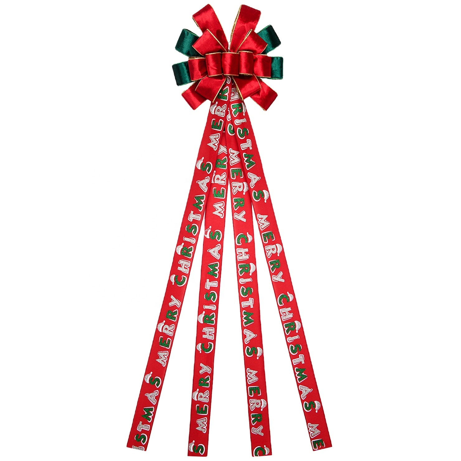 Christmas Ribbon Bow Custom Handmade Christmas Tree Topper Bow for Christmas Decoration Wired Ribbon Wreath Bow