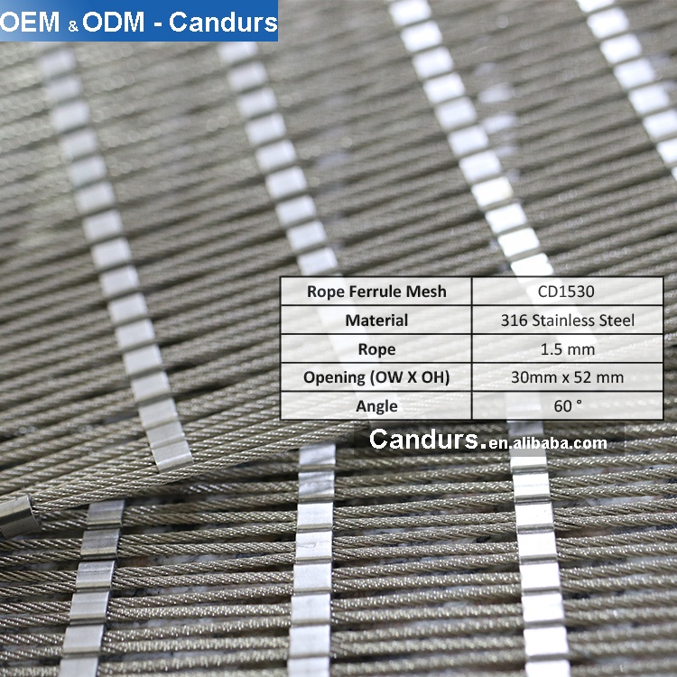 Custom 20mm 25mm 30mm 35mm Ferrule Type Black Flexible 316 Stainless Steel Wire Rope Aviary Bird Zoo Mesh