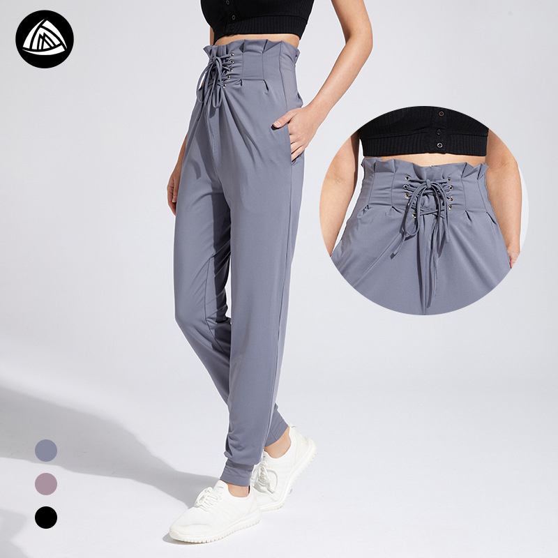 Gym Wear Custom Logo Lace Up Pants Set Yoga Workout Leggings