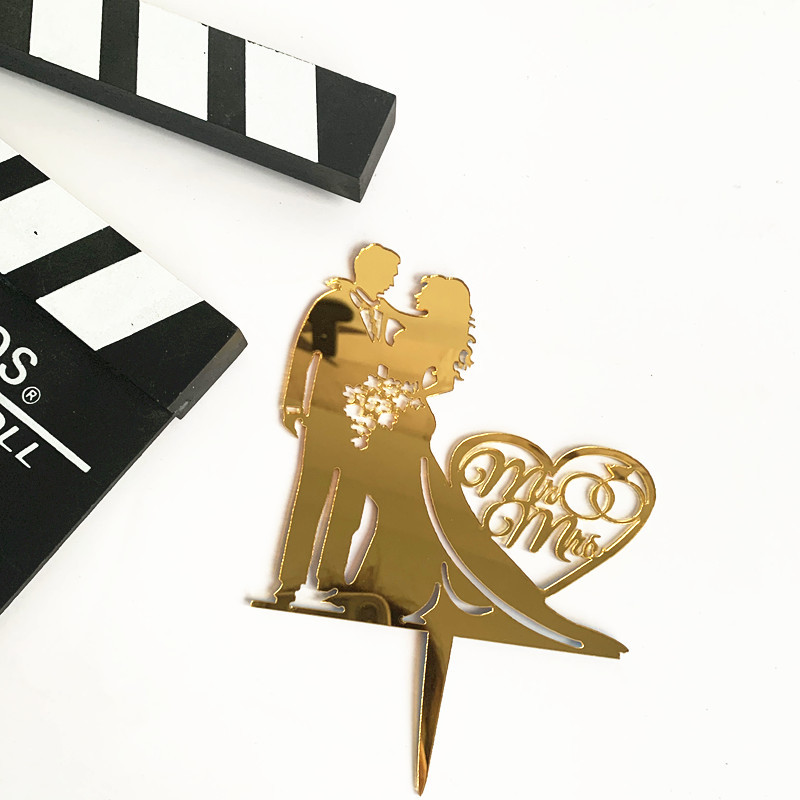 Valentine's Day Dating Proposal Cake Decoration Gold Wedding Mr And Mrs Acrylic Cake Topper