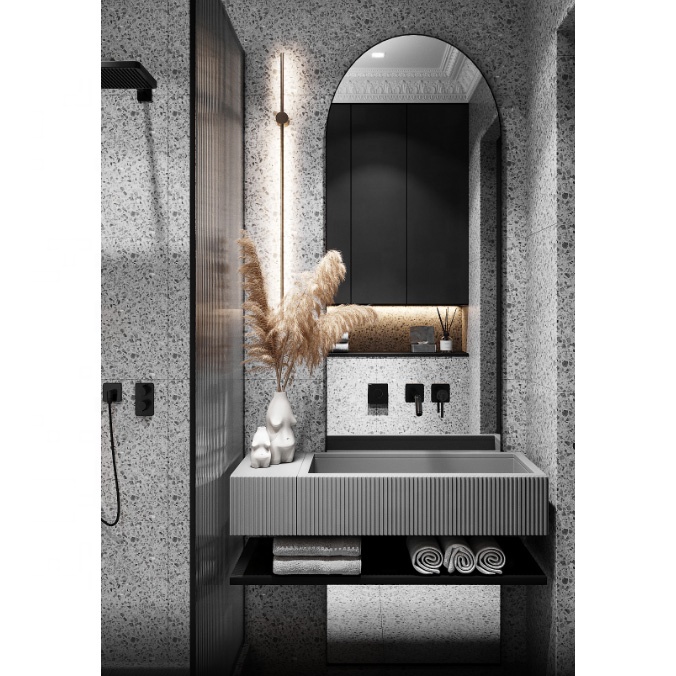 2021 Hangzhou Vermont New Modern Wall Mount Bathroom Cabinet Vanity Washroom Design