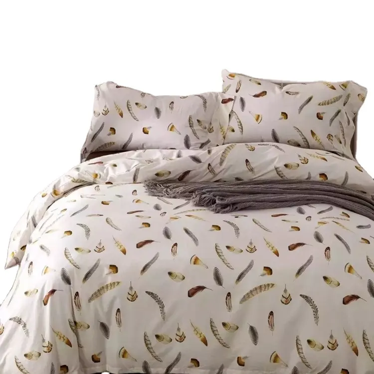 Feather print microfiber cheap bedding duvet cover and sheets set with pillow case