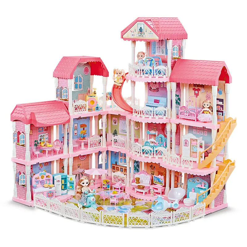 High Quality Housing Doll, Hot Four-Storey Alcazar Tower Villa Simulation Kids Girls Dollhouse/