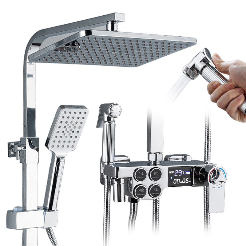 New Chrome Thermostatic Digital Display Shower Faucet Rain Shower Tap Bathtub Faucet Mixer Crane Bidet Faucet Spout Tap