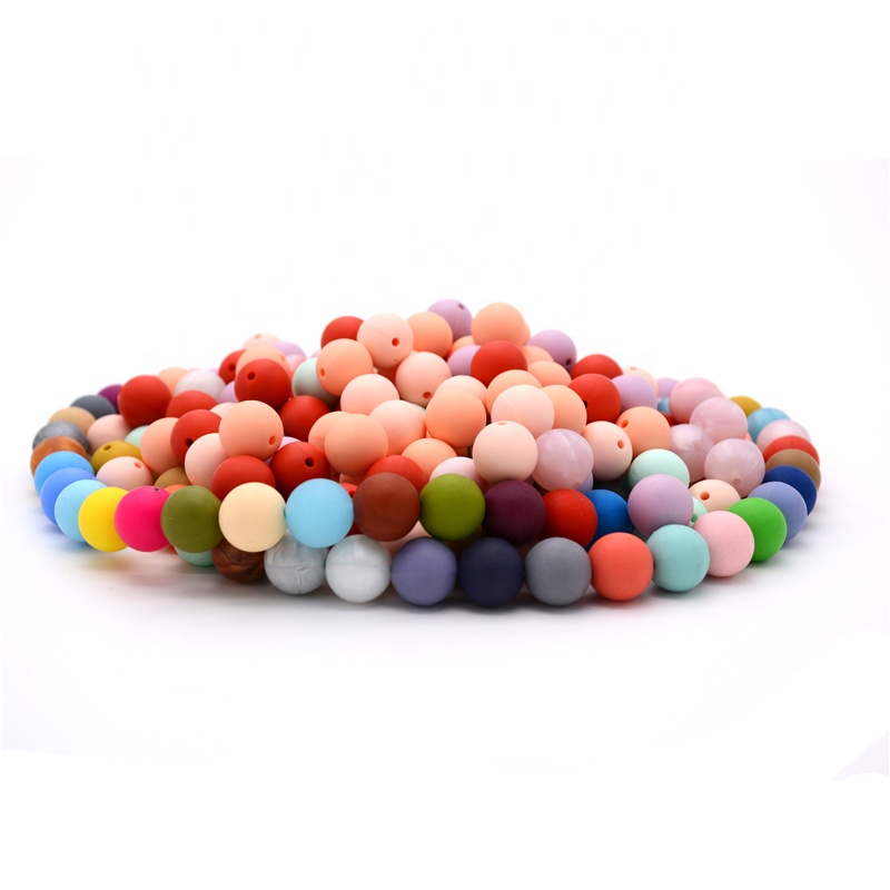 new products 2023 Beads Printed Teething Wholesale Loose Small Round Wooden Silicon Bead Teething Beads Bulk