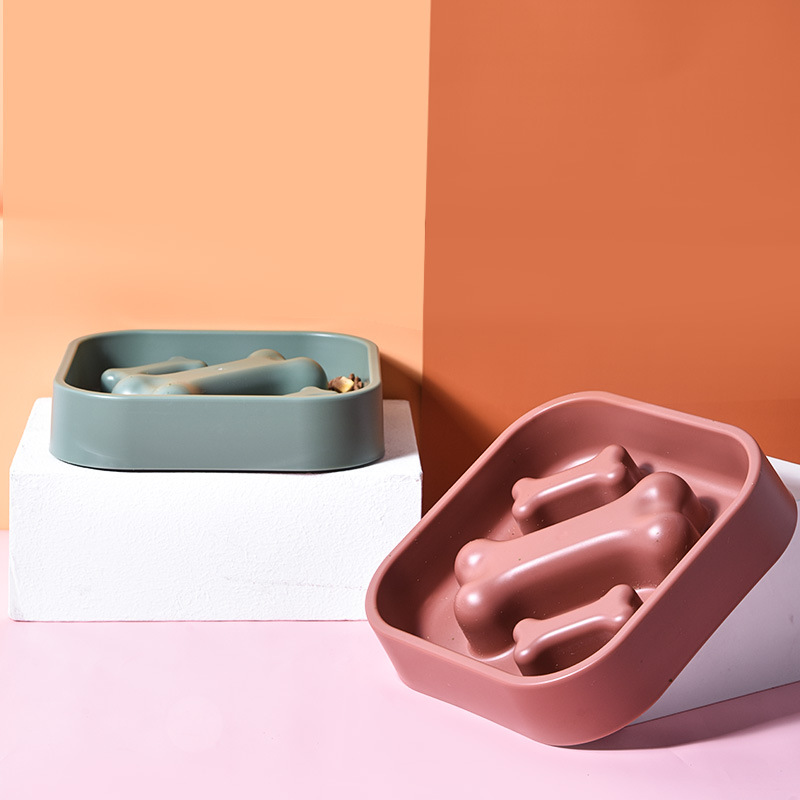 Pet Dog Bowl Slow Food Bowl with bone shape drinking water prevent suffocation bowl