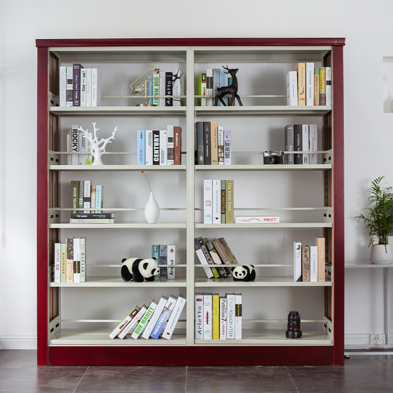 Commercial Furniture Wrought Iron double column bookshelf for library Bookcase Estantes