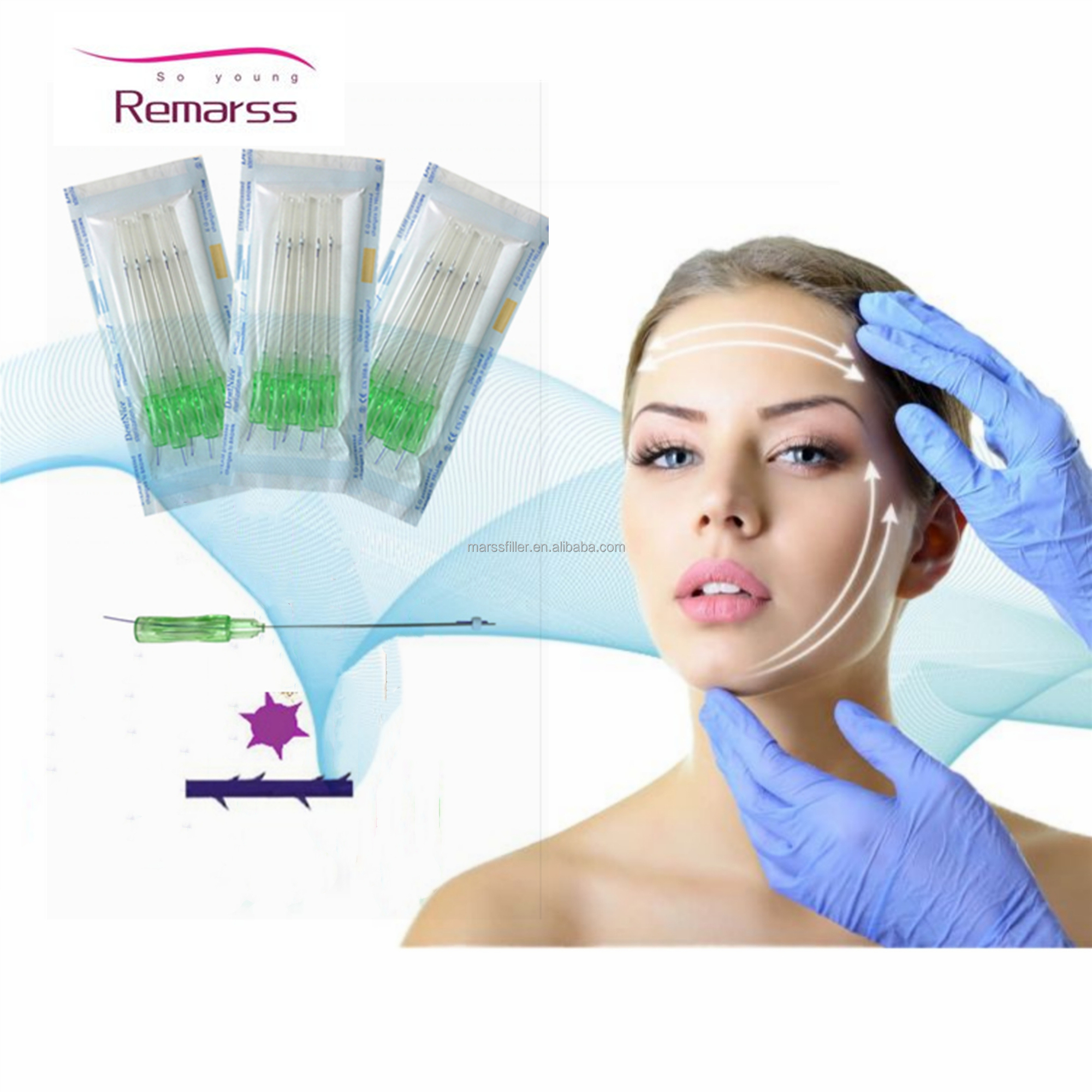 High-level pdo double needle thread manufacturer pdo cog thread for breast lift thread COG 4-1 L Blunt 21G60mm dermal filler