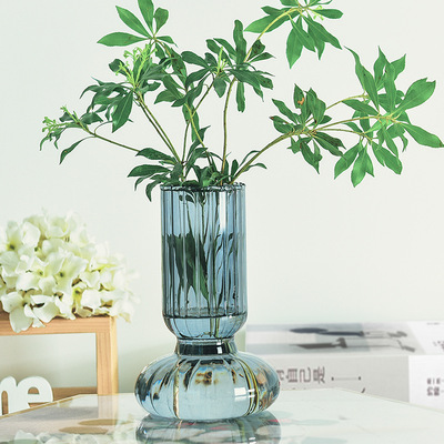 Nordic ins color striped hydroponic desktop living room plant vase blue flower glass vase