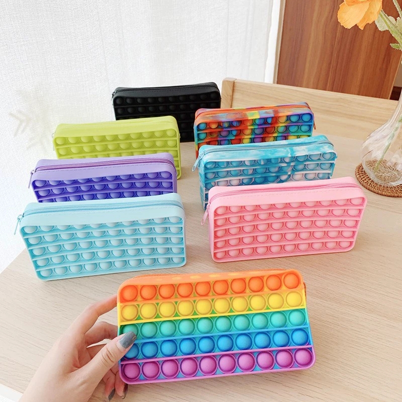 Silicone Popping Its Fidget Toy Pencil Bag Fidget Pencil Case Bubble Popper Sensory Pops Purse Case Fidget Bags for School Kids