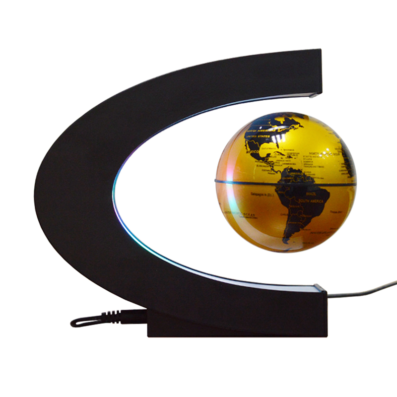 Fashion Gifts C Shape Home Decor Magnetic Rotating Levitation Floating Globe With Light