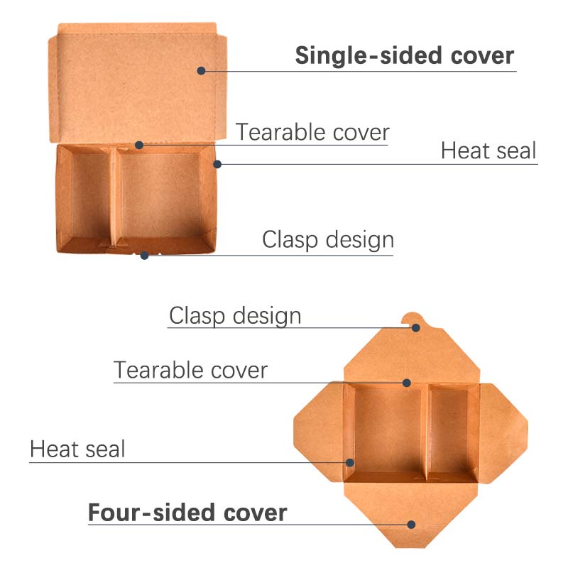 Multi size & multi capacity brown kraft recyclable take out containers are made from 100% recycled paper.