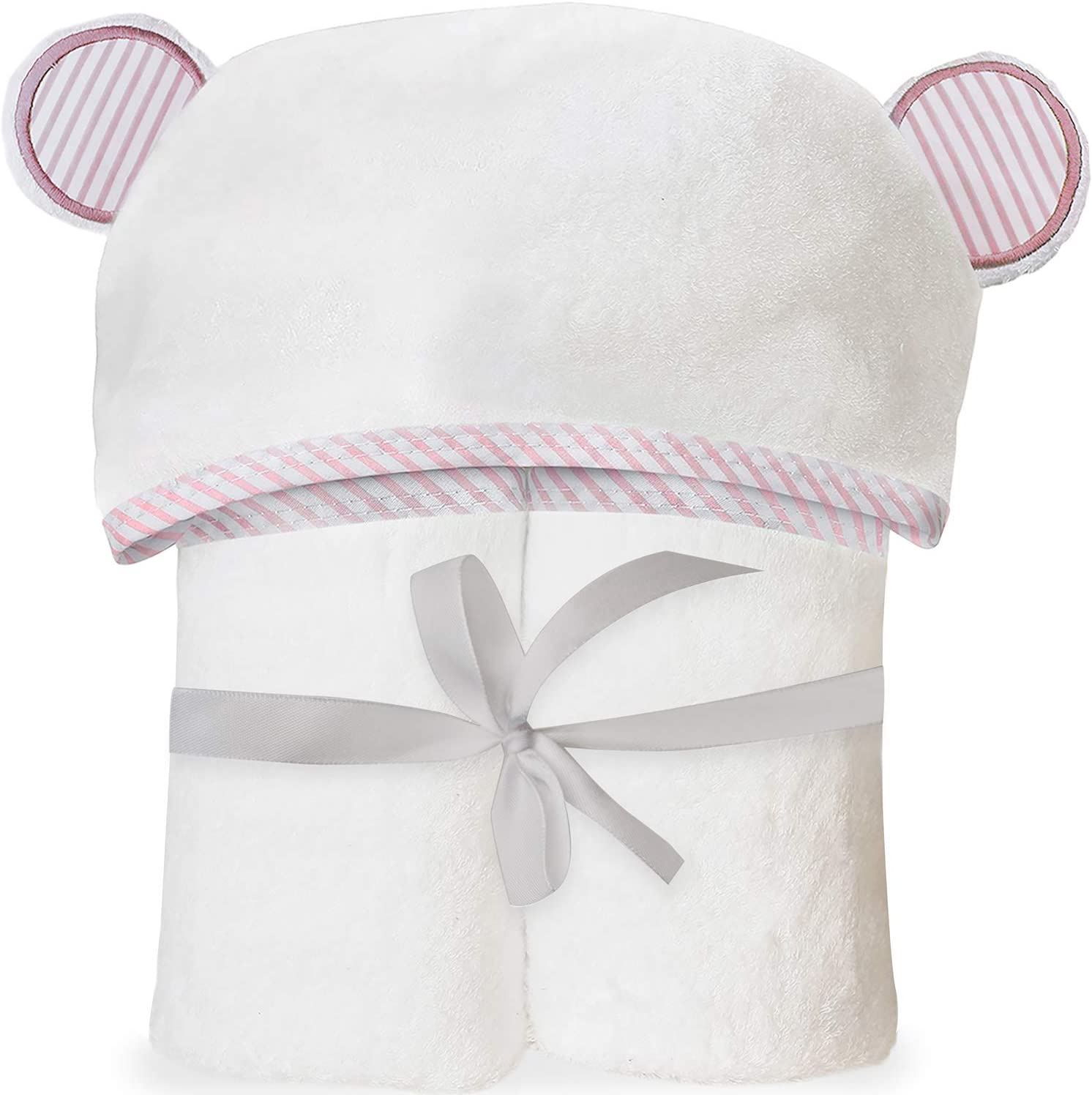 ISHARE Pink Bamboo Hooded Towel for Kids & Babies Soft Thick Absorbent Bear Ears Towel With Hood for Newborn Essentials