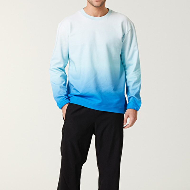 Autumn Hot Sales High Quality 100% Organic Cotton Tie Dye Blue Loose Fitted Heavy Weight Men's Sweatshirts   Pullovers